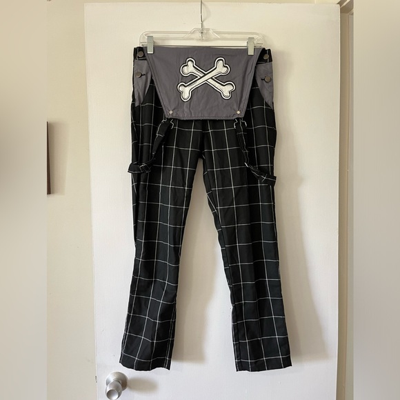 Plaid overalls with bone print on inside! - Picture 1 of 3